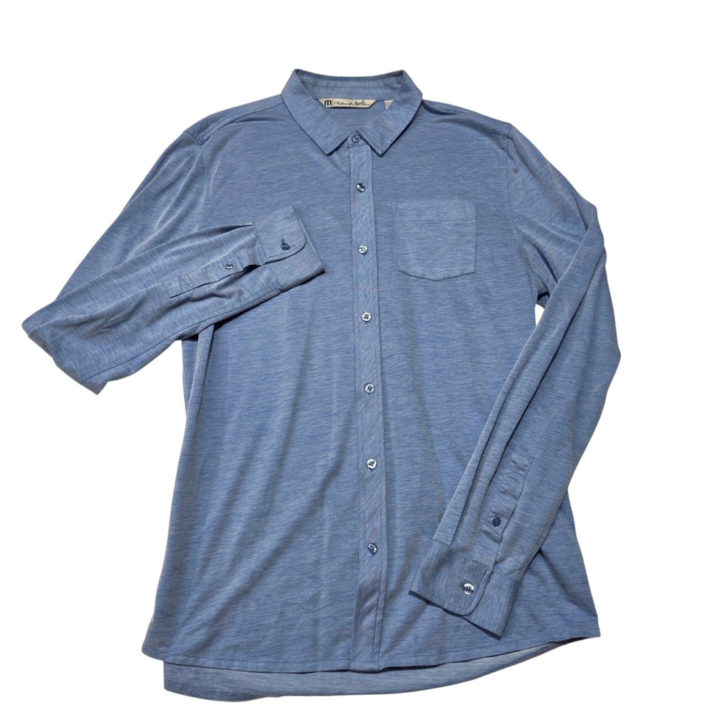 TravisMathew Mens Large Blue Pima Cotton Blend Long Sleeve Button Down Shirt